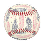 ピンクと紫のエスニックの羽毛模様 野球ボール (正面)