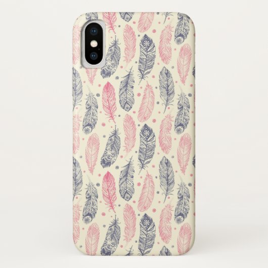 ピンクと紫のエスニックの羽毛模様 Case-Mate iPhoneケース (裏面)