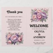 ピンクと紫のエレガントフローラ結婚式 プログラム (正面)