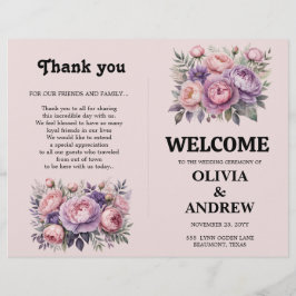 ピンクと紫のエレガントフローラ結婚式 プログラム