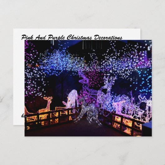 ピンクと紫のクリスマスデコレーションアウトドア シーズンポストカード (正面/裏面)