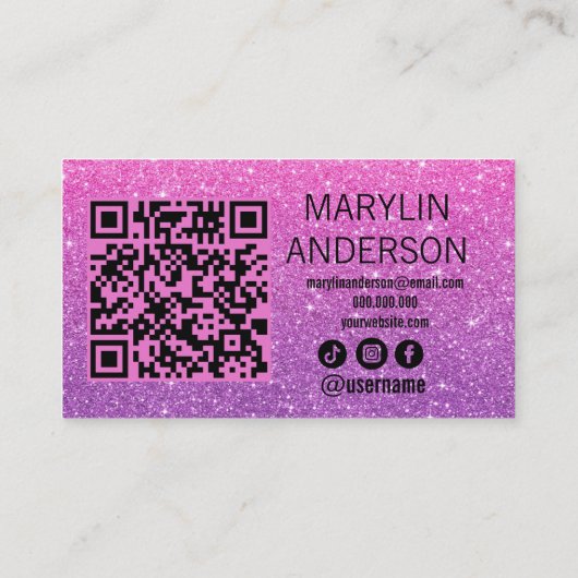ピンクと紫のグラデーショングリッターラッシュ技術者 名刺 (裏面)