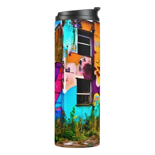 ピンクと紫のグラフィティアート |破棄された建物 タンブラー (回転左)