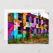 ピンクと紫のグラフィティアート |破棄された建物 ポストカード (正面/裏面)