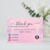 ピンクと紫のグリッターグラデーションビジネスありがとう サンキューカード (スタンド正面)