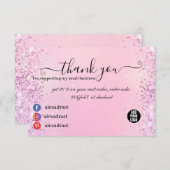 ピンクと紫のグリッターグラデーションビジネスありがとう サンキューカード (正面/裏面)