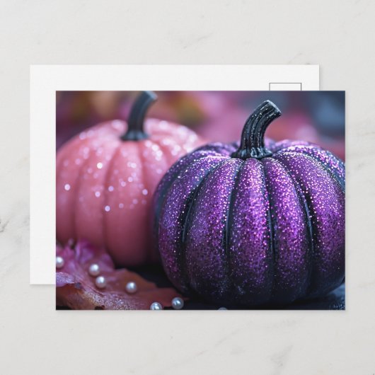 ピンクと紫のグリッターハロウィーンのグリーティングカード ポストカード (正面/裏面)