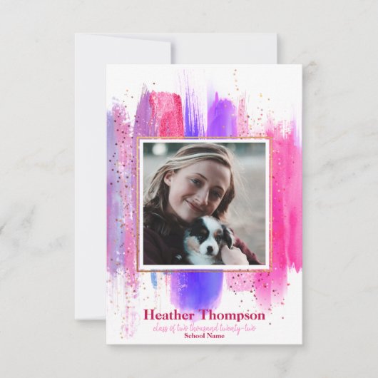 ピンクと紫のグリッター卒業発表 招待状 (正面)