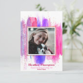 ピンクと紫のグリッター卒業発表 招待状 (スタンド正面)