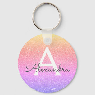 ピンクと紫のグリッター&スパークルモノグラムの好意 キーホルダー