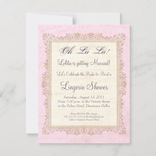 ピンクと紫のコルセビクトリアンットヴィンテージスタイル 招待状 (裏面)