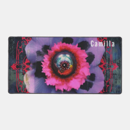 ピンクと紫のゴシック花。編集可能な名前 デスクマット