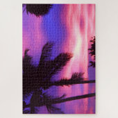 ピンクと紫のサンセットヤシの木 ジグソーパズル (縦)