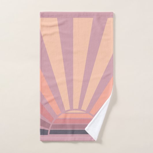 ピンクと紫のサンライズのグラデーション色 バスタオルセット (ハンドタオル)