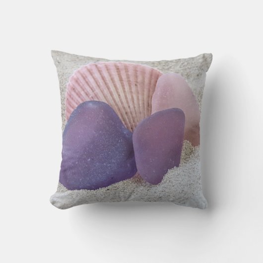ピンクと紫のシーガラス – 枕 (正面)