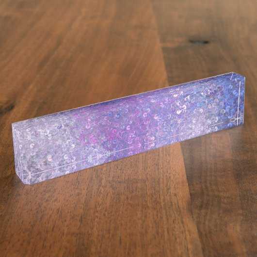 ピンクと紫のシークインきらきら光る デスクネームプレート (側面)