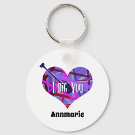 ピンクと紫のジオメトリック線のハート図形 キーホルダー