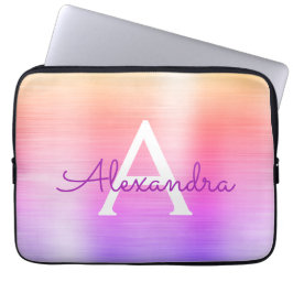 ピンクと紫のステンレススチールモノグラム ラップトップスリーブ