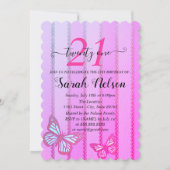 ピンクと紫のストライプ招待状とバターフライ 招待状 (正面)