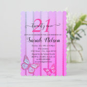 ピンクと紫のストライプ招待状とバターフライ 招待状 (スタンド正面)