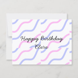 ピンクと紫のストライプ ハッピーバースデー 名前を追加するテキスト ポストカード
