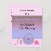 ピンクと紫のスパ誕生日パーティーへの招待 招待状 (正面/裏面)