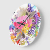 ピンクと紫のスプラッシュ ラージ壁時計 (傾斜)