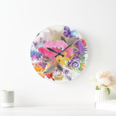 ピンクと紫のスプラッシュ ラージ壁時計 (ホーム)