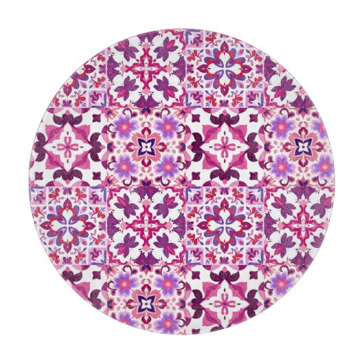 ピンクと紫のスペインのタイル カッティングボード (正面)