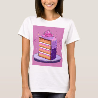 「ピンクと紫のスライス・ケーキデザインTシャツ」 Tシャツ