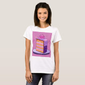 「ピンクと紫のスライス・ケーキデザインTシャツ」 Tシャツ (正面フル)