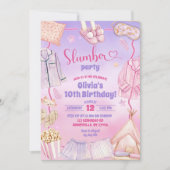 ピンクと紫のスランバーバースデーパーティー 招待状 (正面)