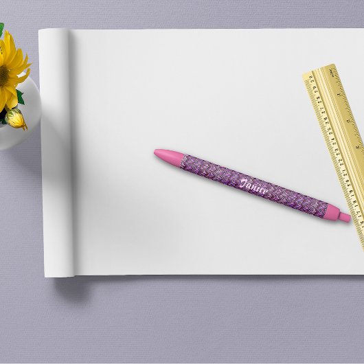 ピンクと紫のゼブストライプのルタパーソナライズされた、 黒ボールペン