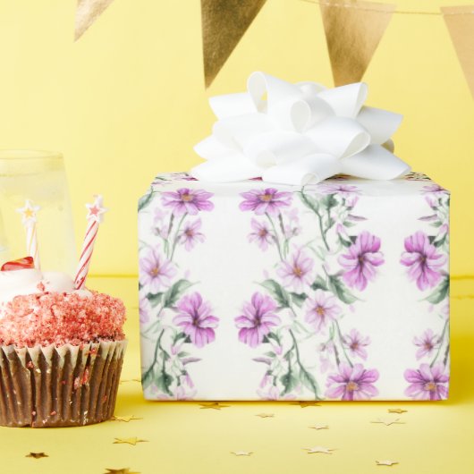 ピンクと紫のタンブルの花 ラッピングペーパー (誕生日パーティー)