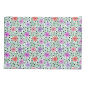 ピンクと紫のデイジーフローラプリント 枕カバー (裏面)