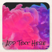 ピンクと紫のデジタルスモーククラウド スクエアペーパーコースター (正面)