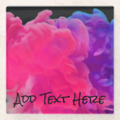 ピンクと紫のデジタルスモーク ガラスコースター (正面)