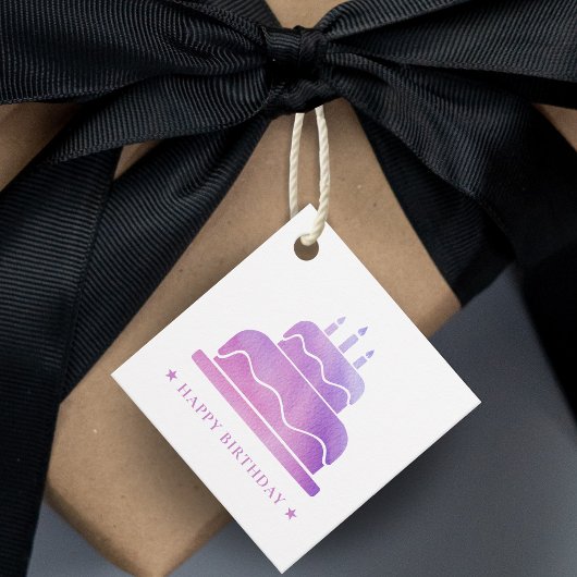 ピンクと紫のハッピーバースデーケーキから フェイバータグ