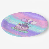 ピンクと紫のハッピーバースデーパーティー ペーパープレート (アングル)