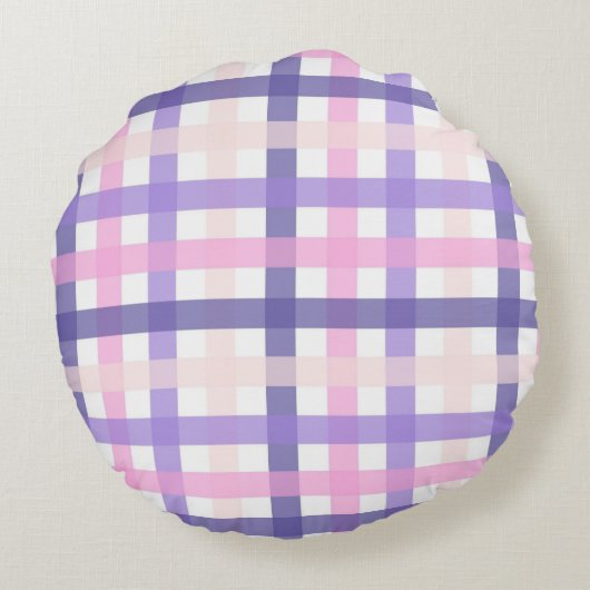 ピンクと紫のハートと格子模様 ラウンドクッション (裏面)