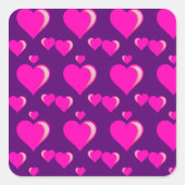 ピンクと紫のハートバレンタインデーの愛 スクエアシール (正面)