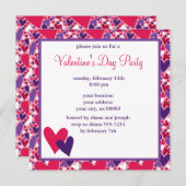 ピンクと紫のハートバレンタインパーティー 招待状 (正面/裏面)