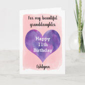 ピンクと紫のハート11誕生日孫娘 カード (正面)