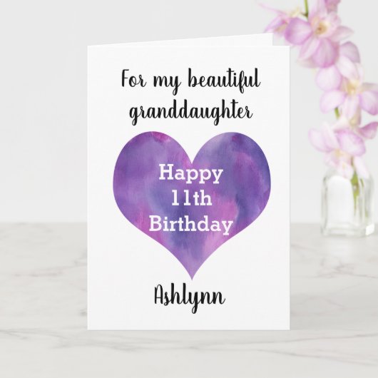 ピンクと紫のハート11誕生日孫娘 カード (蘭)