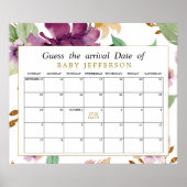 ピンクと紫のバラフローラ推定期日カレンダー ポスター (正面)