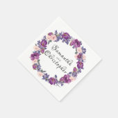 ピンクと紫のバラフローラ パーソナライズされた スタンダードカクテルナプキン (角)