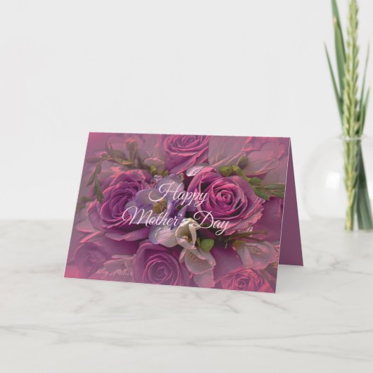 ピンクと紫のバラ母の日のグリーティングカード カード (正面)