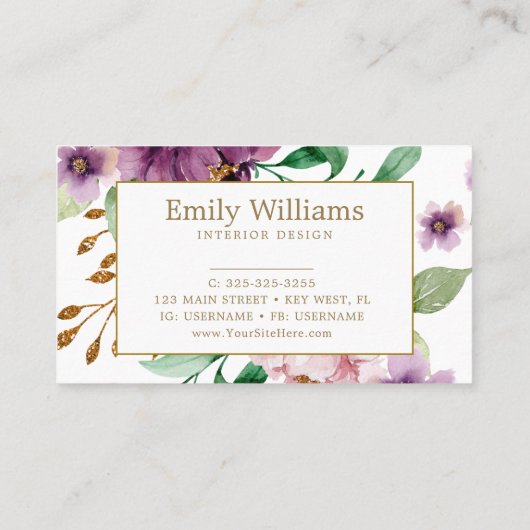 ピンクと紫のバラ花の名刺 名刺 (裏面)