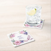 ピンクと紫のバラ:パーソナライズされたの結婚コースター スクエアペーパーコースター (インサイチュ)