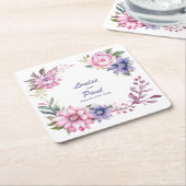 ピンクと紫のバラ:パーソナライズされたの結婚コースター スクエアペーパーコースター (アングル)